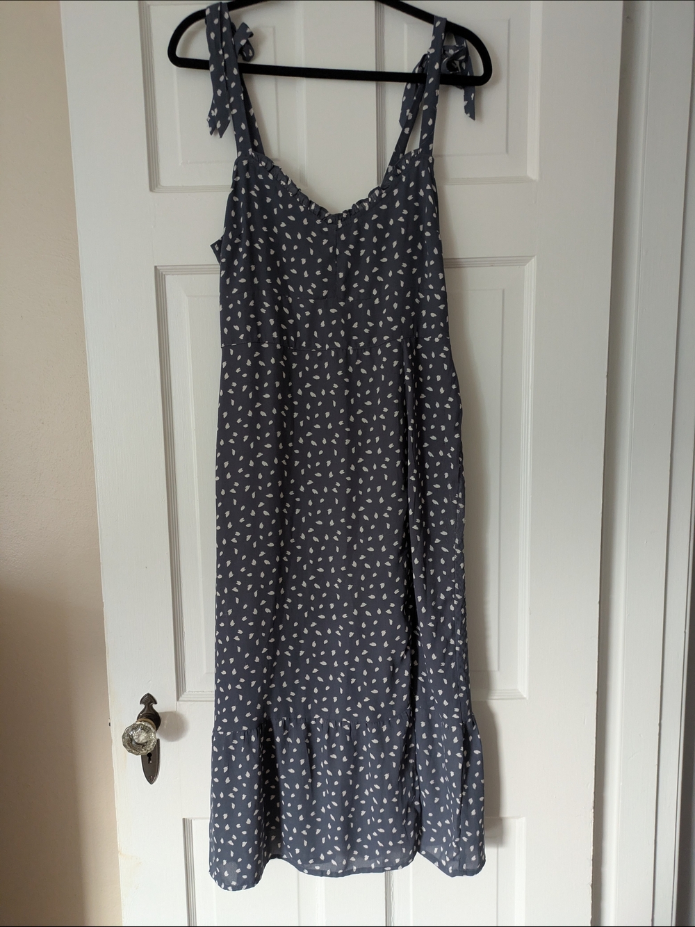 Abercrombie & Fitch Tie-Shoulder Midi Dress in Slate Blue M